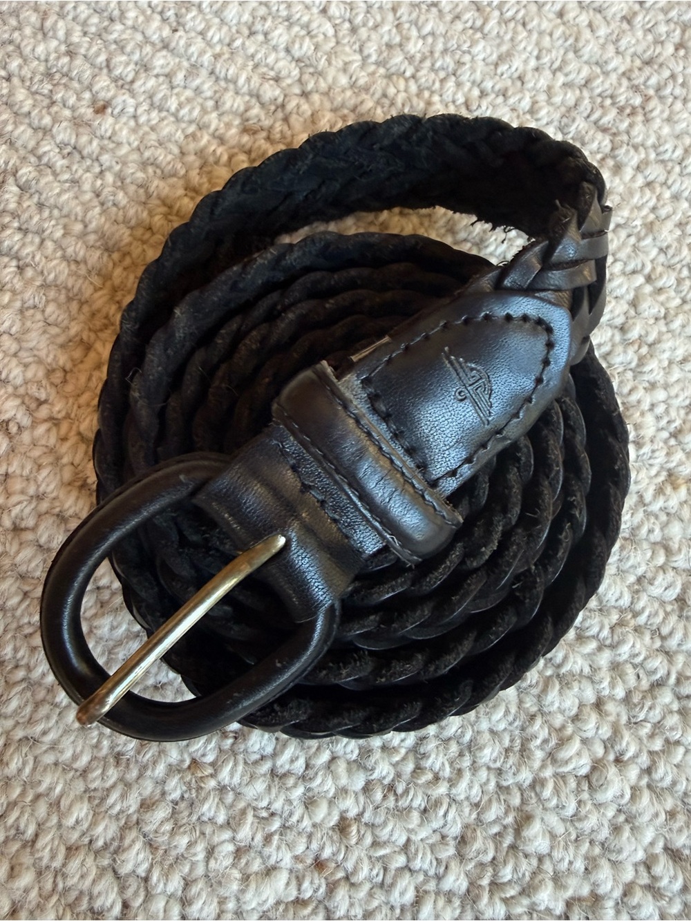 Vintage Black Braided Leather Belt Made in Italy 1” Wide 55” Long